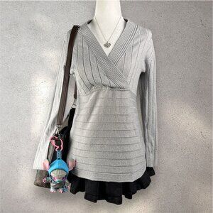 Style & Co Silver Metallic Sweater Women’s Petite M V-Neck Y2K Ribbed Knit NWT